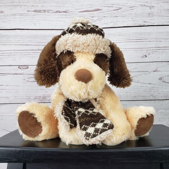 Hug Fun Brown and Cream Puppy Dog Plush with Hat and Scarf 13'' - Picture 1 of 10